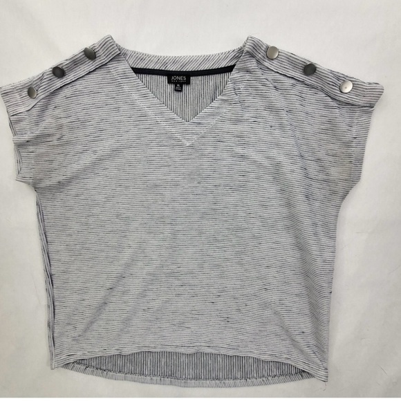 Jones New York White Striped Short Sleeve Top - Picture 4 of 4